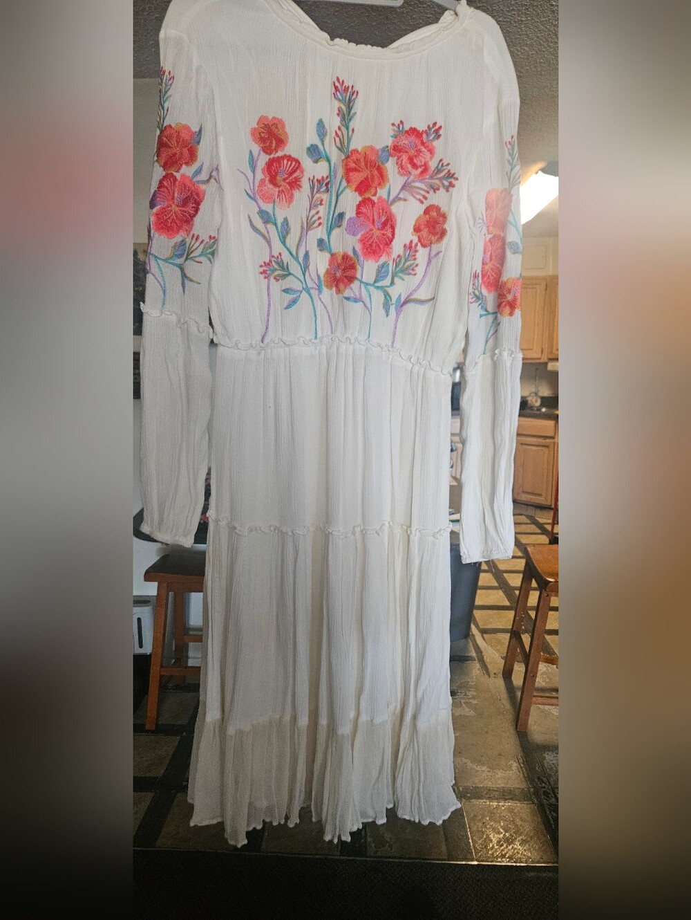 Stunning Ebroidered White  Dress with  Floral Accents